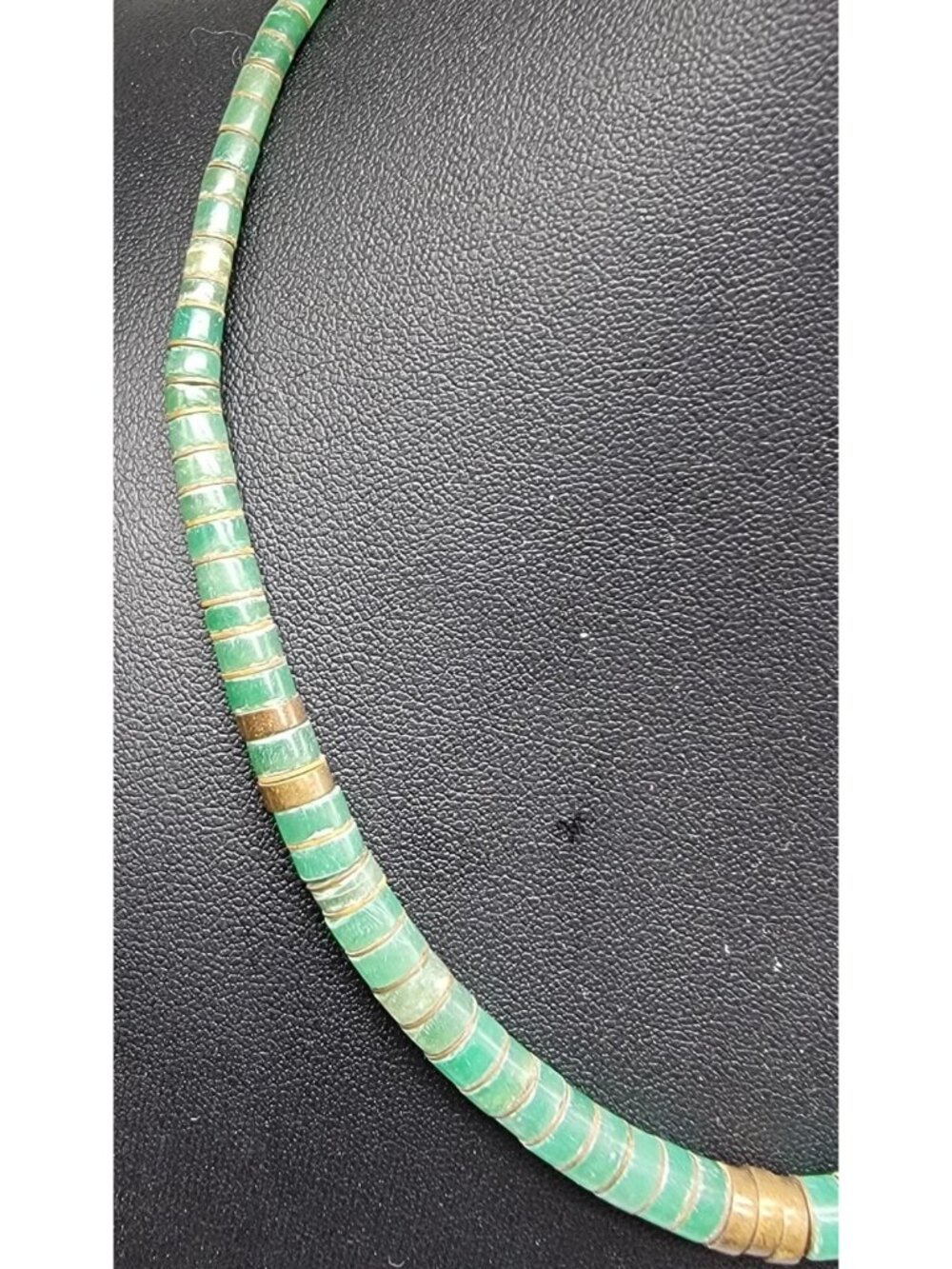 Vintage Southwestern Green Turquoise Heishi Disc Bead Necklace 16" 1970s - Picture 4 of 15